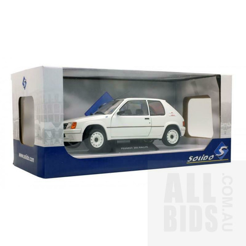 Solido 1988 Peugeot 205 Rallye 1.9L MK1 White 1:18 Scale Model Car