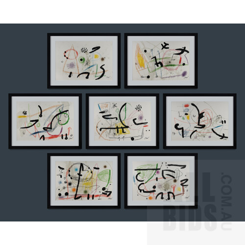 Joan Miro (Spanish 1893-1983), 'Maravillas (Wonders) Suite,' 1975.Colour Lithograph, Edition of 1500 (un-numbered)48.5x70cm (sight) 50x71cm (sheet)  (7)