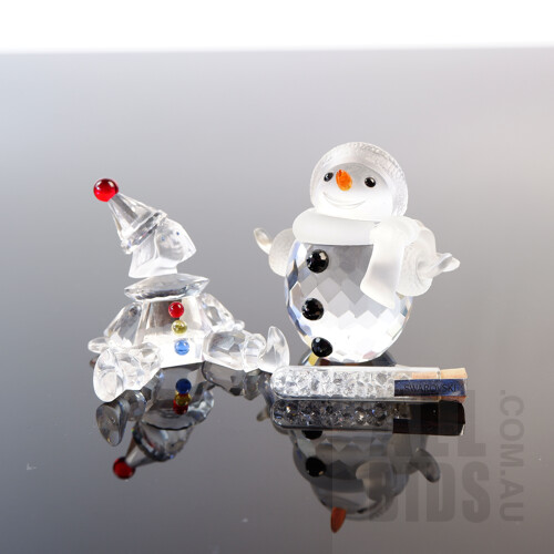 Swarovski Crystal Puppet and Snowman Statues with Certificate of Authenticity In Original Box 217207, 250229