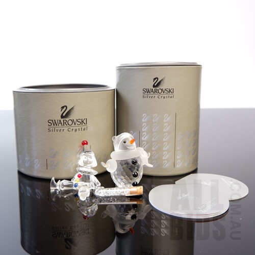 Swarovski Crystal Puppet and Snowman Statues with Certificate of Authenticity In Original Box 217207, 250229