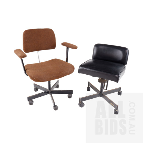 Two Vintage 1960's Adjustable Swivel Desk Chairs, (2)