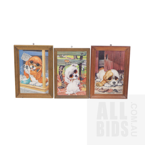 Set of Three Gia 'Big Eye' Puppy Prints, Each Frame 34 by 23.5cm
