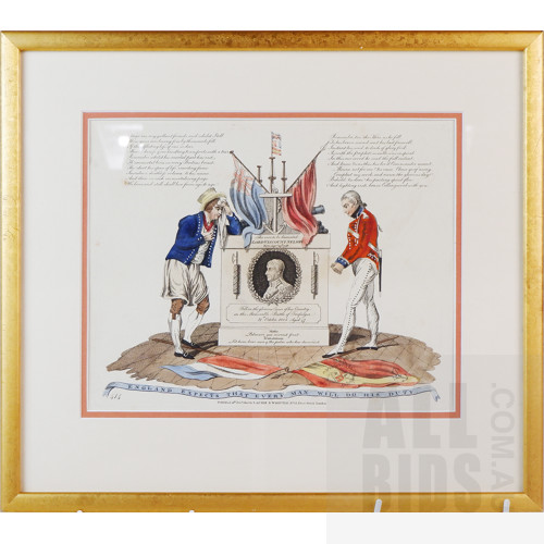 Georgian Hand Coloured Engraving Commemorating the Death of Lord Nelson, Published 1805 by Laurie & Whittle of London