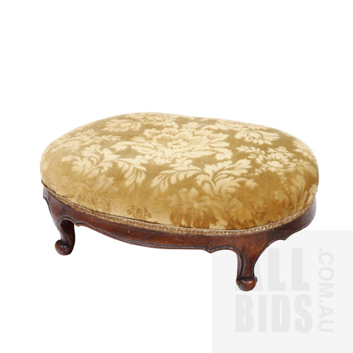 Late Victorian Walnut Footstool Circa 1880, with Cut Velvet Upholstery