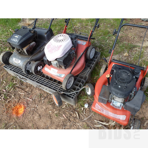 Petrol Lawn Mowers - Lot of Three