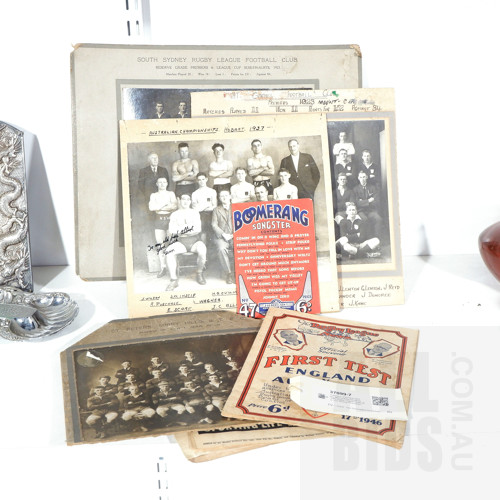Collection of Antique Sporting Memorabilia Including 1946 Rugby League News and 1937 Boxing Photograph