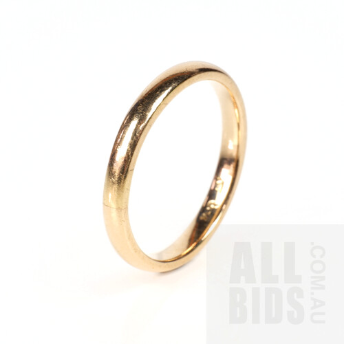 18ct Yellow Gold Wedding Ring, 3g