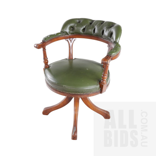 Vintage Style 'Captains' Swivel Desl Chair with Vinyl Upholstery, Later 20th Century, Faults