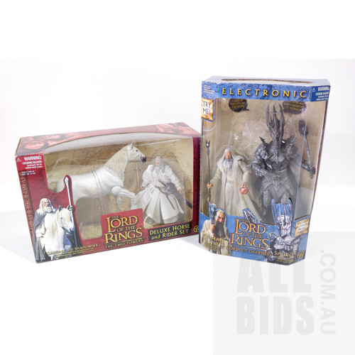 Toy Biz Lord of the Rings Electronic Talking Sauron and Saruman Action Figure Pack in Original Box and  Toy Biz Deluxe Gandalf and Shadowfax Action Figure Set in Original Packaging