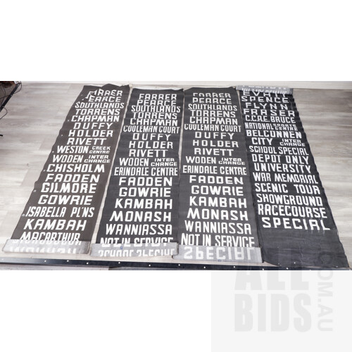 Vintage Lot of Four Canberra Region Bus Scrolls - White Text on Black Film