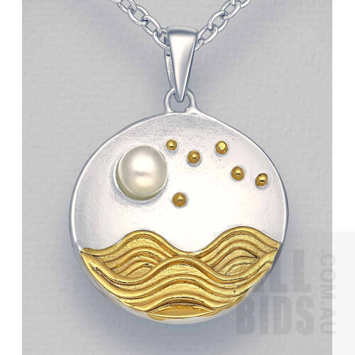 Sterling Silver & 18ct Gold-plated Wave Pendant