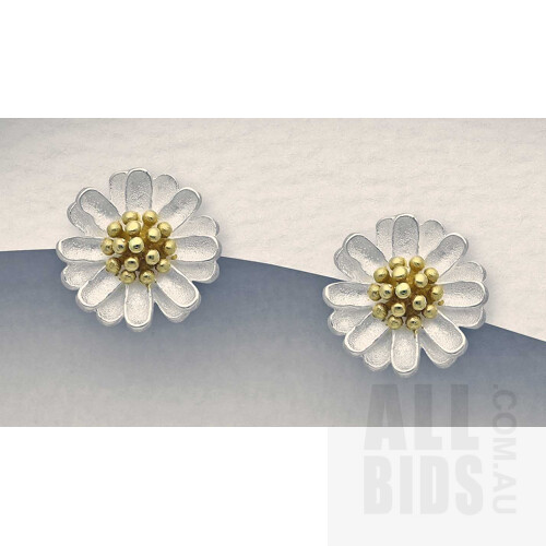Sterling Silver Floral Earrings with 18ct Gold-Plated Pollen Centres