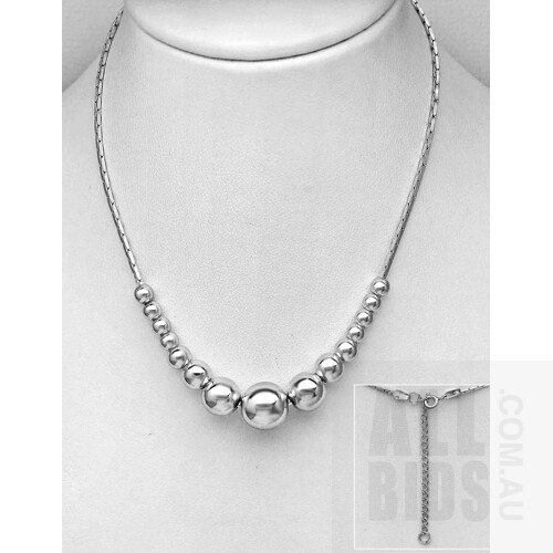 Sterling Silver Chain, Interlocking Links, with Graduated Sterling Silver Beads