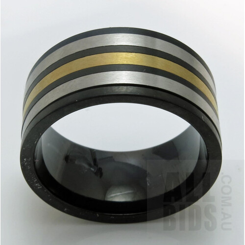 Stainless Steel Ring, Black Finish, with Rotating Centres