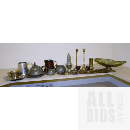 Collection of Antique and Vintage Silver Plate, Pewter and Brass Ware 