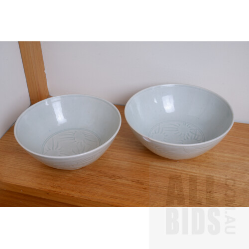 Richard Brooks (1950-) Two Celadon Glazed Ceramic Bowls