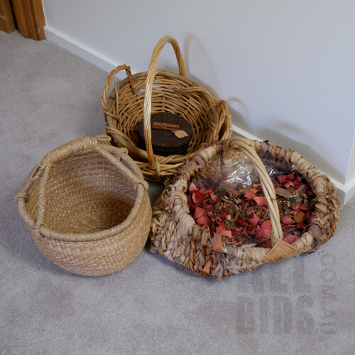 Collection of Vintage Cane and Woven Fibre Baskets