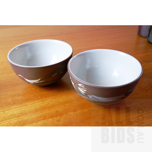 Sony Manning (1949- ) Two Studio Ceramic Inlaid Pottery Bowls