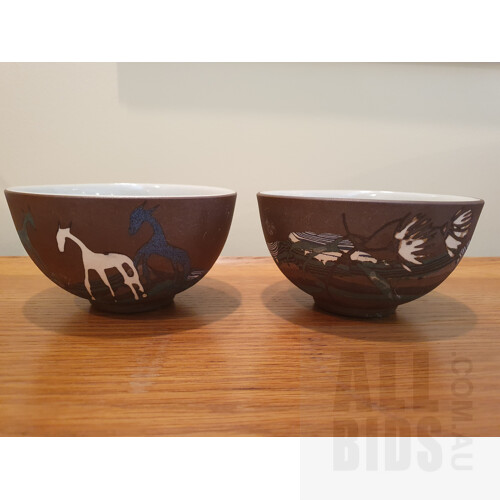 Sony Manning (1949- ) Two Studio Ceramic Inlaid Pottery Bowls