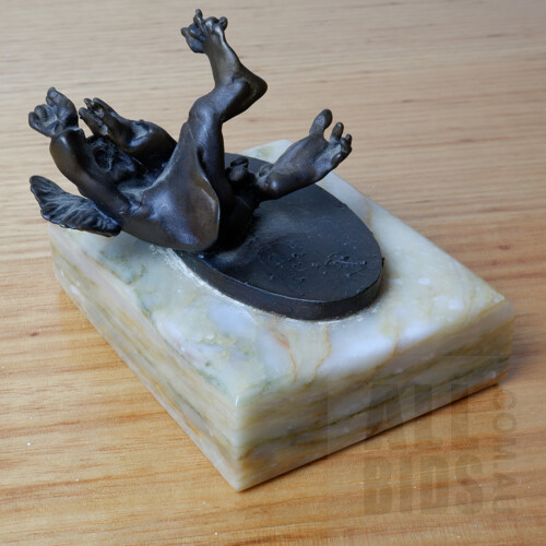 Cast Bronze Sculpture of Fallen Angel on a Marble Stand, Signed 1982 Gosford