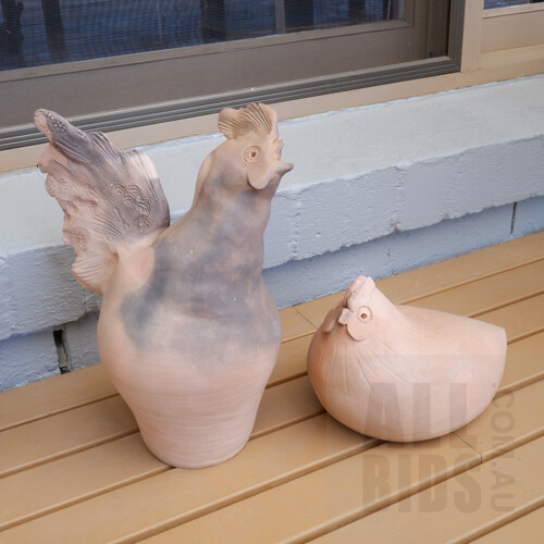 Two Australian Studio Ceramic Roosters