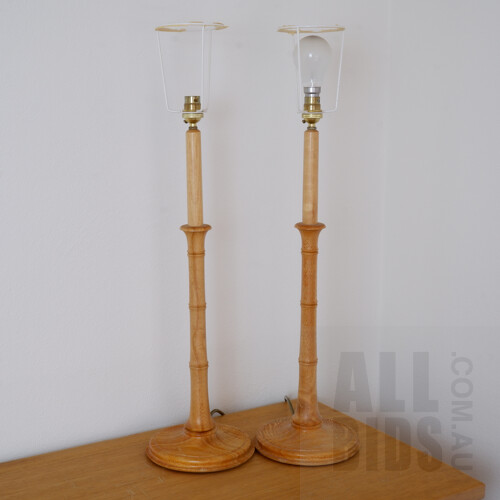 Pair of Good Turned Silky Oak Table Lamps