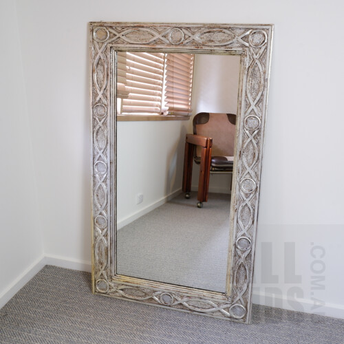 Contemporary Carved and Patinated Timber Mirror