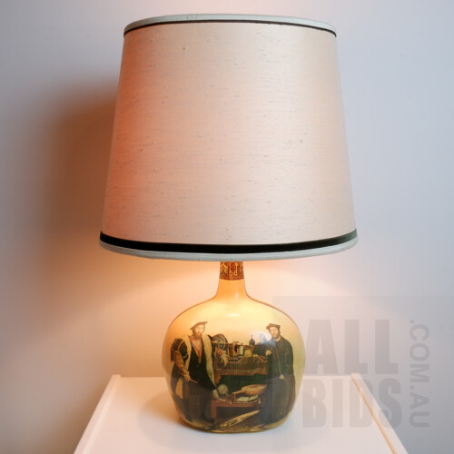 Vintage Transfer Printed Ceramic Table Lamp with Linen Shade