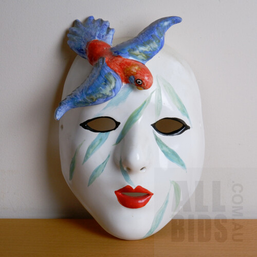 Attributed to Barbara Swarbrick (England/ Australia 1945-) Painted Porcelain Mask with Rosella
