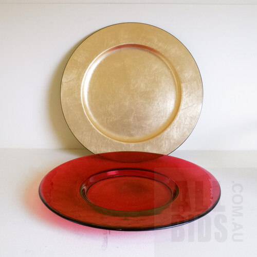 Ruby Glass Platter and Nancy Calhoun Design Lacquer Ware Platter