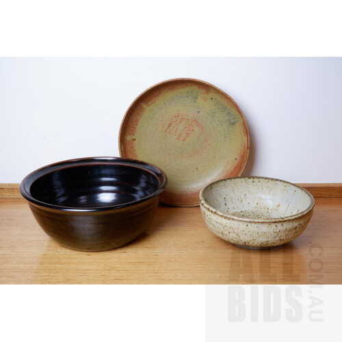 Richard Murray Studio Ceramic Bowl with Two Other Australian Glazed Studio Ceramic Bowls