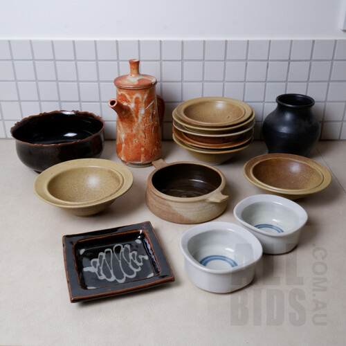Australian Glazed Stoneware Coffee Pot, Seven Australian Studio Ceramic Bowls and More 