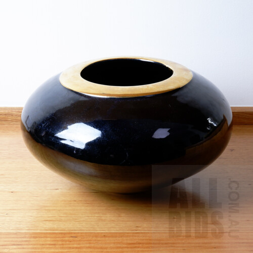 Australian Glazed Ceramic Bowl with Gold Trim