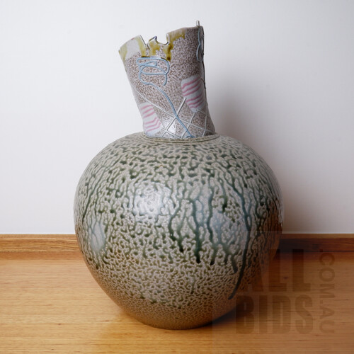 Large Australian Studio Ceramic Bulbous Form Vase with Drip Glaze, Probably Jeff Mincham