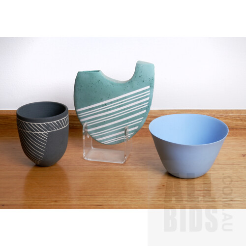 Two Sarit Cohen Studio Ceramic Vessels and Another Australian Studio Ceramic Form
