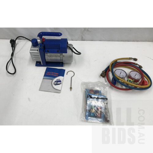 RS1 Single Stage Vacuum Pump And Brass Manifold Gauge Set