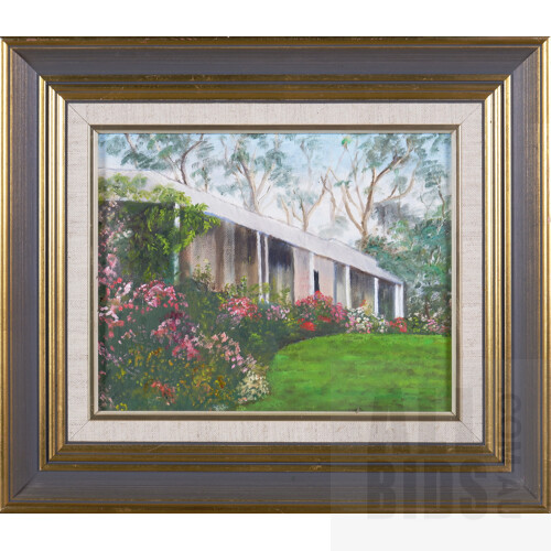 Joy Fremlin, House and Garden, Oil on canvas, 19 x 24 cm