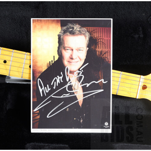 Sherwood Green Stratocaster Handmade by Barron Clarke Signed By Jimmy Barnes and Jimmy Barnes Signed Photograph