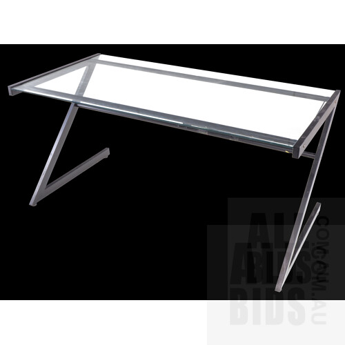 Large Glass Top Computer Desk with Metal Frame