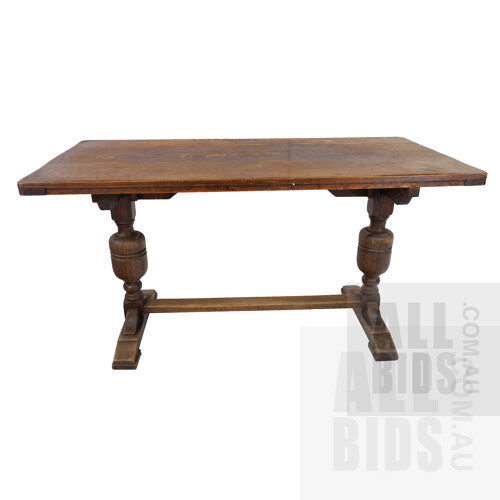 Antique Oak Tudor Style Rectory Table, Early 20th Century