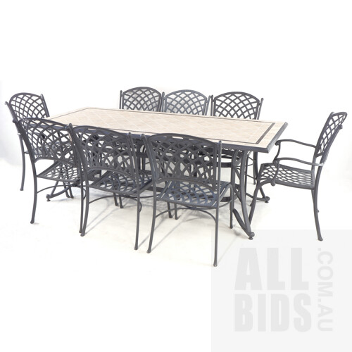 Large Wrought Alloy Outdoor Suite with Eight Matching Chairs