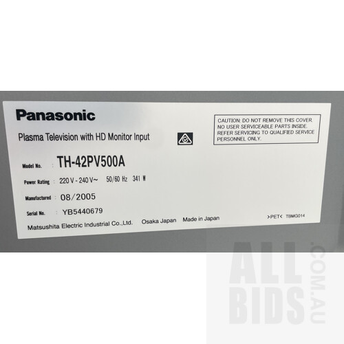 Panasonic TH-42PV500A 42 Inch Plasma TV With Stand And Remote Control