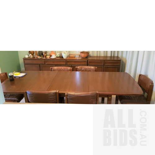 Seven Piece Solid Timber Danish Extendable Dining Suite with Two Piece Matching Sideboard