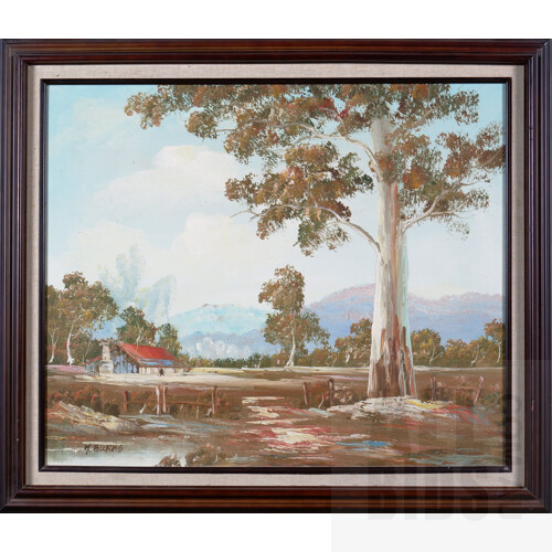 H. Burns (Australian, 20th Century), Untitled (Landscape with Cottage), Oil on Canvas, 49 x 59 cm