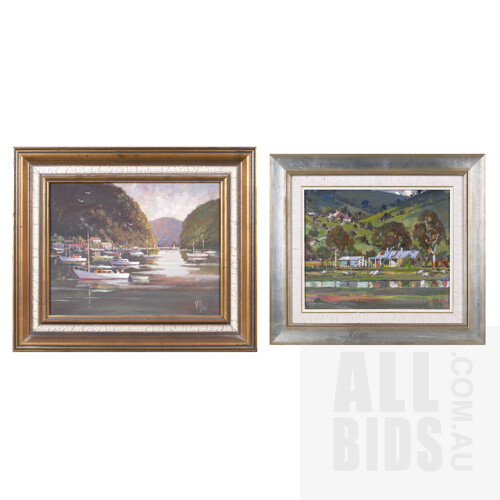 Alan McClure (Australian, 20th Century), 'Reflections' & 'Afternoon - Berowra Waters', Acrylic on Canvasboard, largest 27 x 34 cm (2)