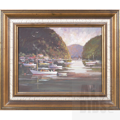 Alan McClure (Australian, 20th Century), 'Reflections' & 'Afternoon - Berowra Waters', Acrylic on Canvasboard, largest 27 x 34 cm (2)