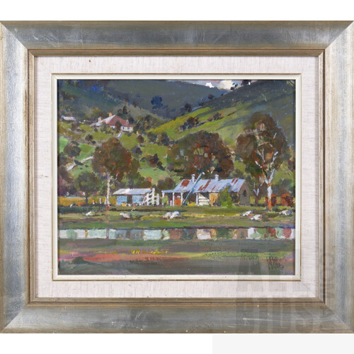 Alan McClure (Australian, 20th Century), 'Reflections' & 'Afternoon - Berowra Waters', Acrylic on Canvasboard, largest 27 x 34 cm (2)