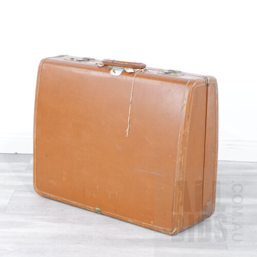 Vintage English Made Victor Leather Suitcase with Brass Clasps