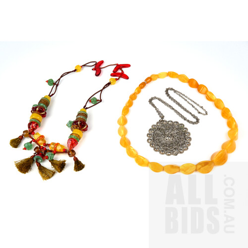 Telaviv Glass Necklace, Necklace from Morocco and an Amber Necklace From Germany
