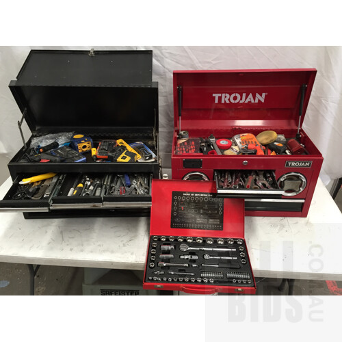 Trojan Tool Box, Large Metal Tool Box And Mechpro Socket Set